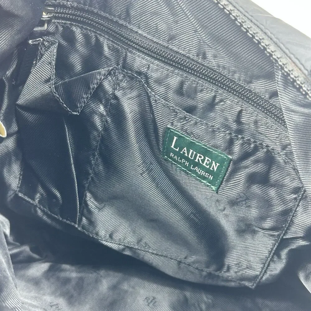 Vintage Y2K Ralph Lauren LRL Hobo Bag Black Nylon Shoulder Handbag Front Buckle
